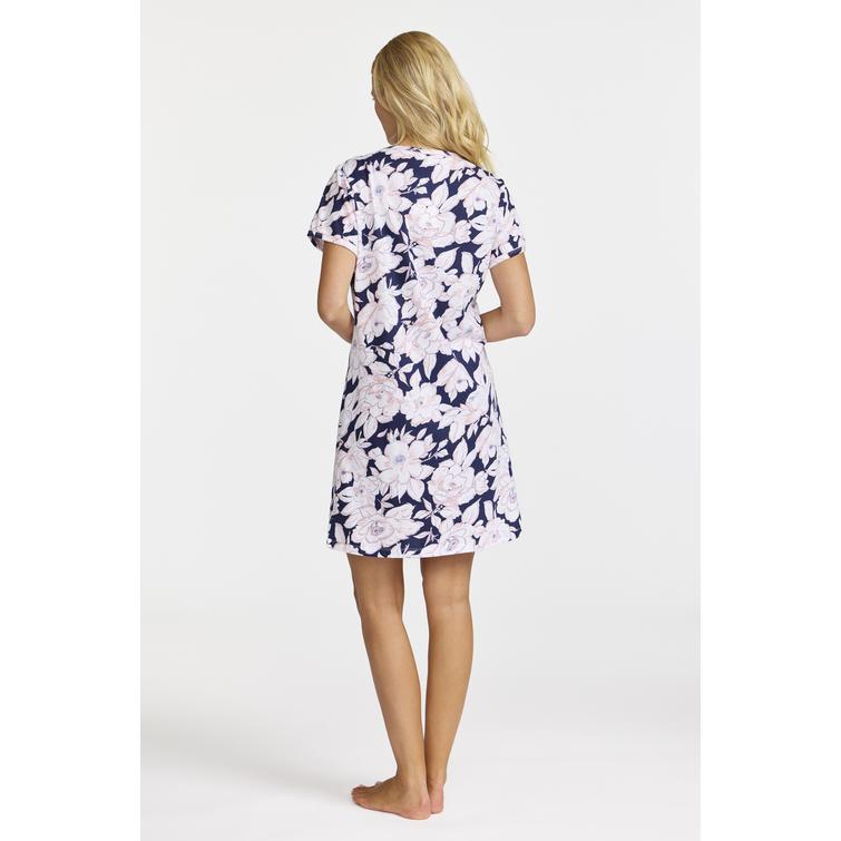 Damella nightdress with short sleeves Pink/Navy Flower