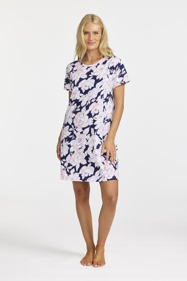 Damella nightdress with short sleeves Pink/Navy Flower