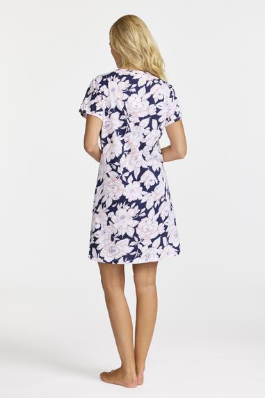 Damella nightdress with short sleeves Pink/Navy Flower