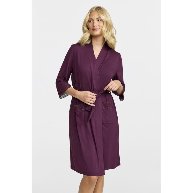 Damella dressing gown with lace Plum