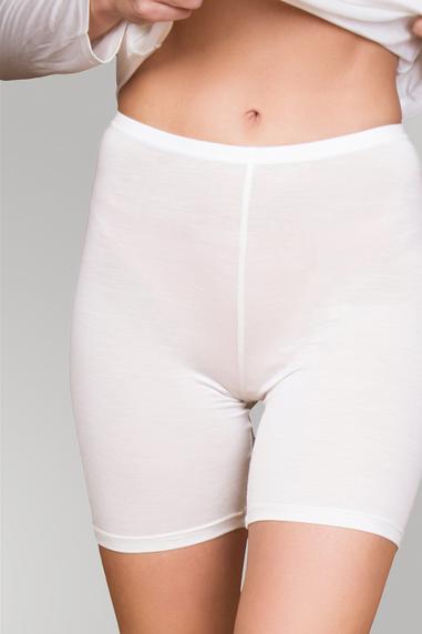 Lady Avenue Pure Silk lyhytlahkeinen housu Luonnonvalkoinen