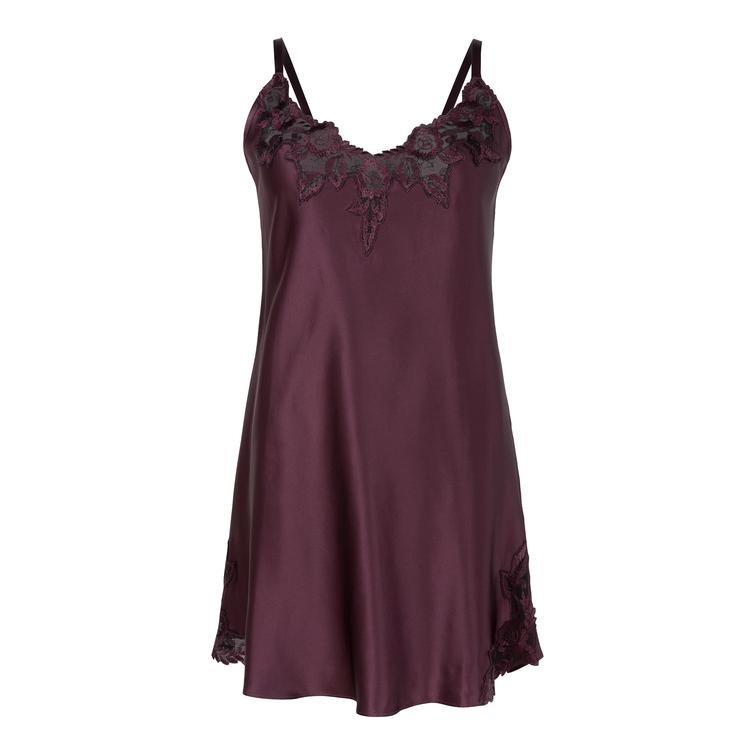 Lady Avenue Pure Silk nightdress with lace Italian Plum