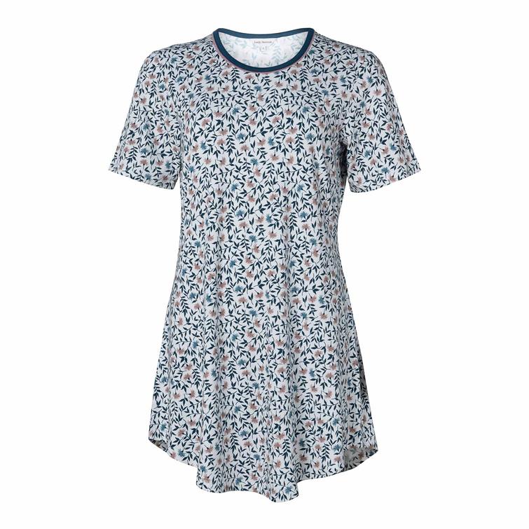 Lady Avenue nattlinne i bambu med korta &auml;rmar Petrol Flower