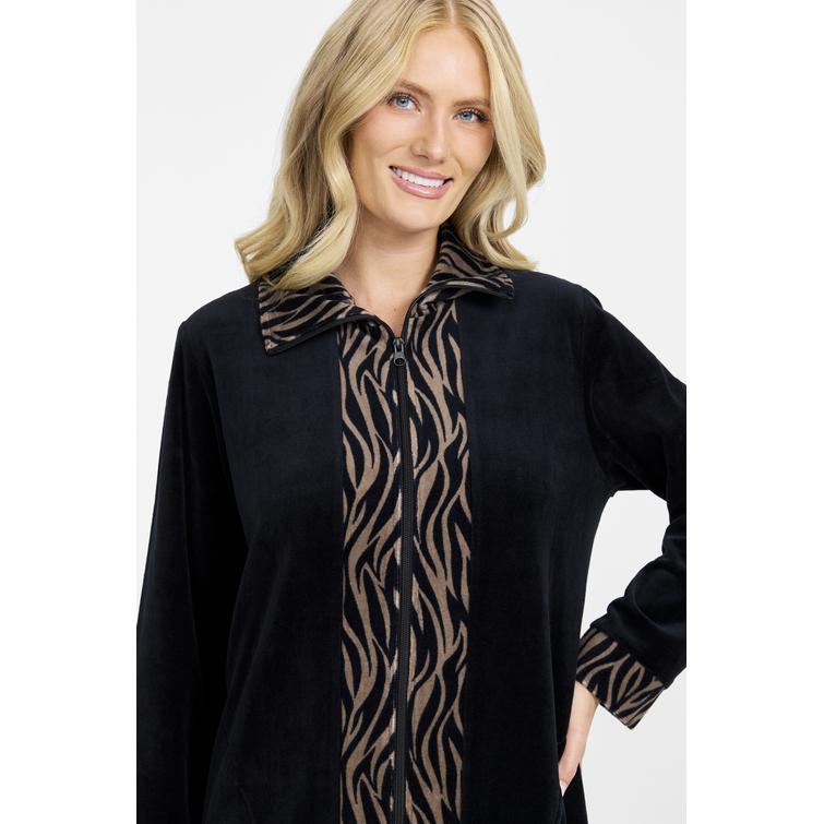 Damella morgonrock i velour Zebra