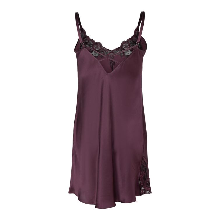 Lady Avenue Pure Silk nightdress with lace Italian Plum