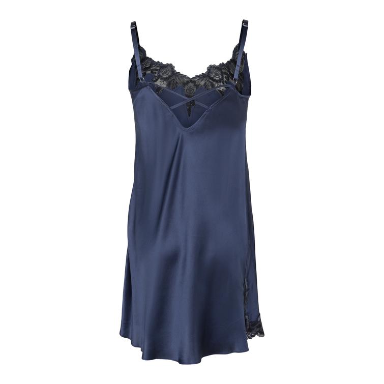 Lady Avenue Pure Silk nightdress with lace Indigo