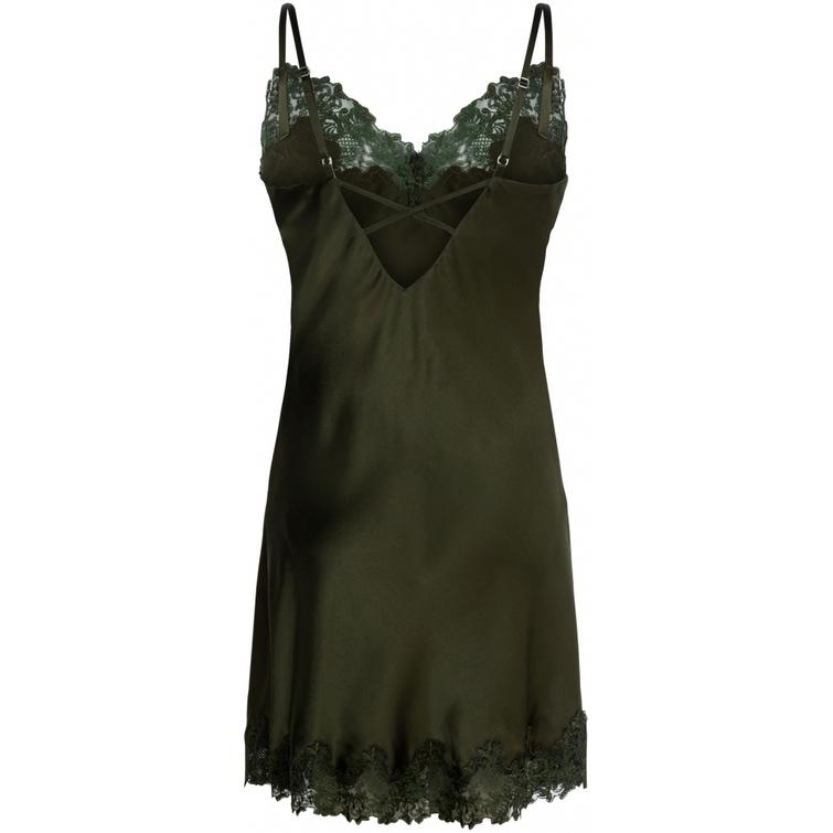 Lady Avenue Pure Silk nightdress with lace Deep Forest