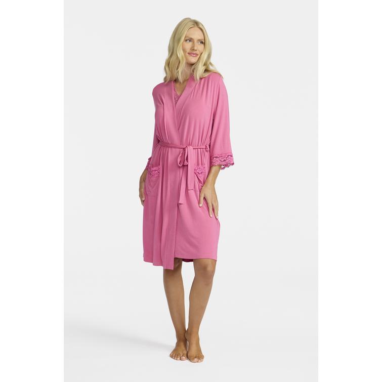 Damella dressing gown with lace Rasberry