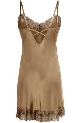 Lady Avenue Pure Silk nightdress with lace Vintage Gold