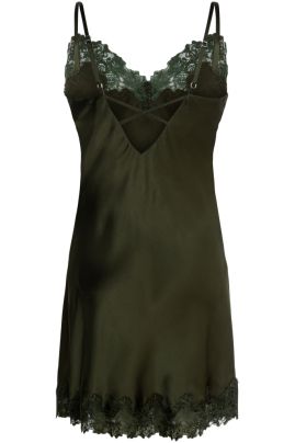 Lady Avenue Pure Silk nightdress with lace Deep Forest
