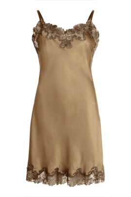 Lady Avenue Pure Silk nightdress with lace Vintage Gold