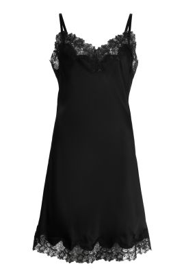 Pure Silk nightdress with lace Black